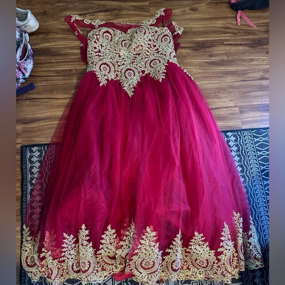 Red and Gold Lace Custom Dress - Picture 2 of 5
